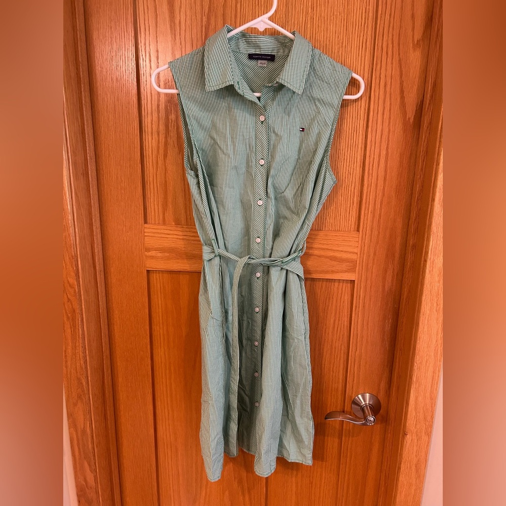 Tommy Hilfiger Micro Check Sleeveless Green and White Dress 8